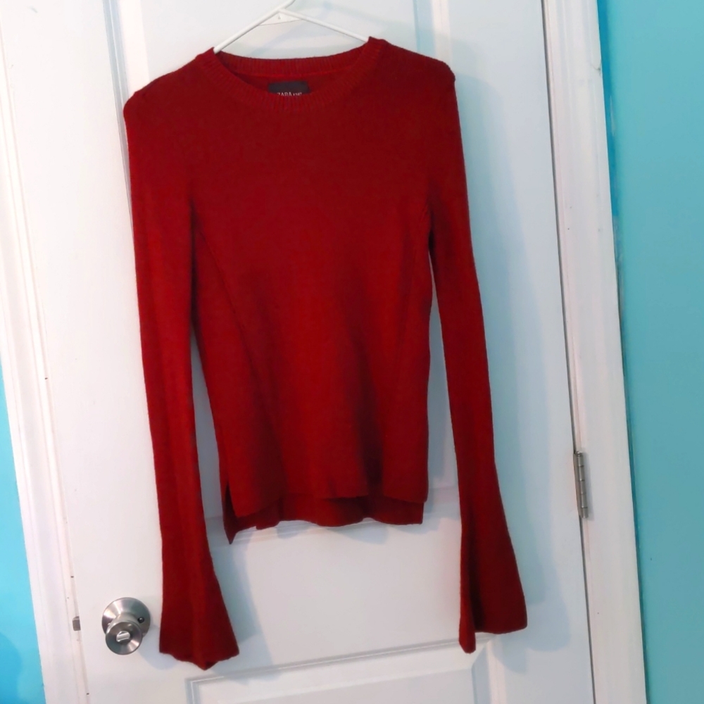 Zara, Medium Heather Red Sweater with Bell Sleeves